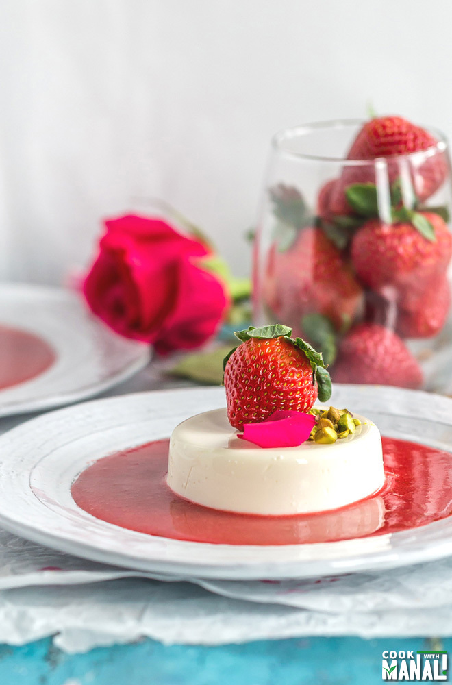 Rose Strawberry Panna Cotta [Without Gelatin] - Cook With Manali
