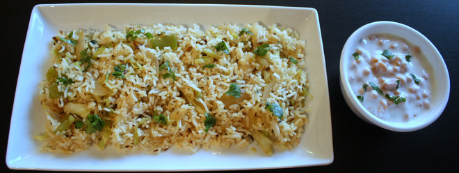 Cabbage-Capsicum-Rice-With-Boondi-Raita