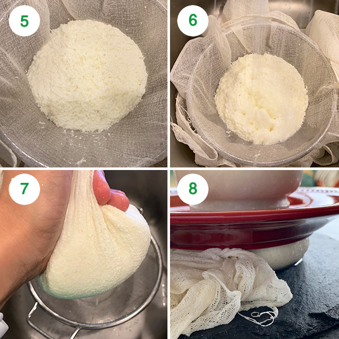 step by step picture showing how to make paneer at home