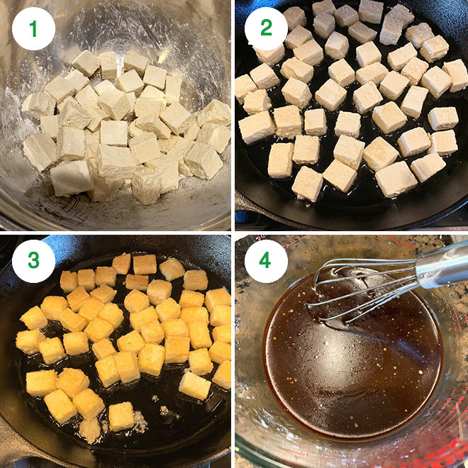 step by step picture collage of making kung pao tofu