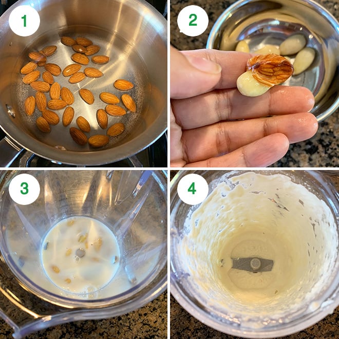 step by step picture collage of making badam milk