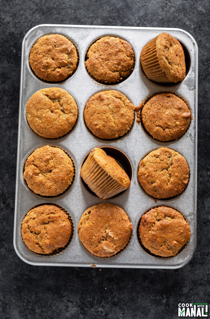 12 baked muffins in a 12 count muffin pan