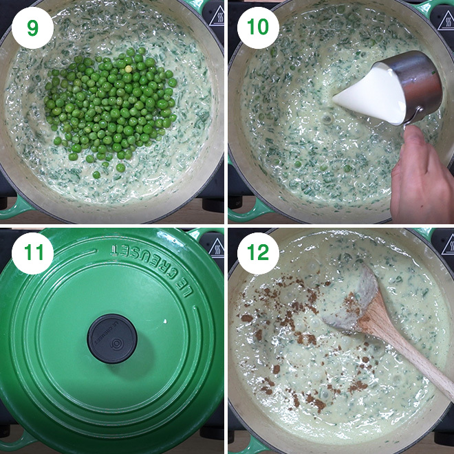 step by step picture collage of making methi matar malai