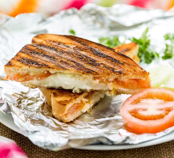Onion Tomato Cucumber Grilled Cheese Sandwich