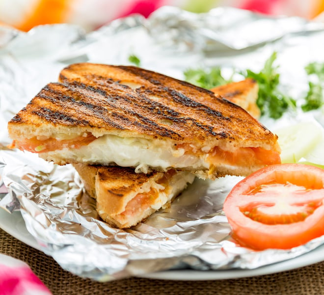 Onion Tomato Cucumber Grilled Cheese Sandwich