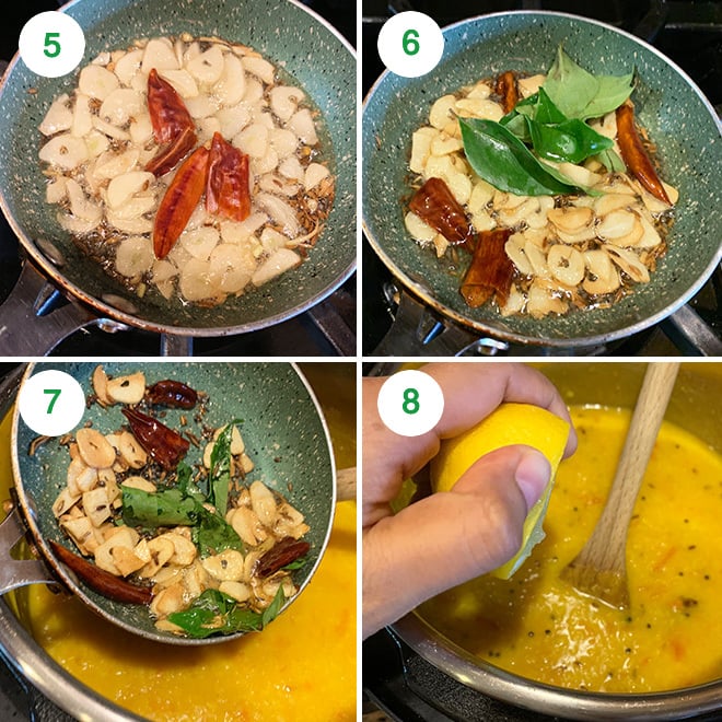 step by step collage of making moong dal tadka