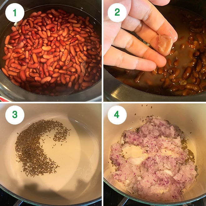 step by step picture collage of making rajma