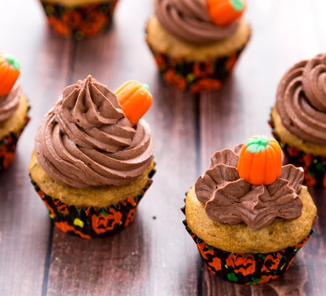 Pumpkin Cupcakes with Chocolate Buttercream