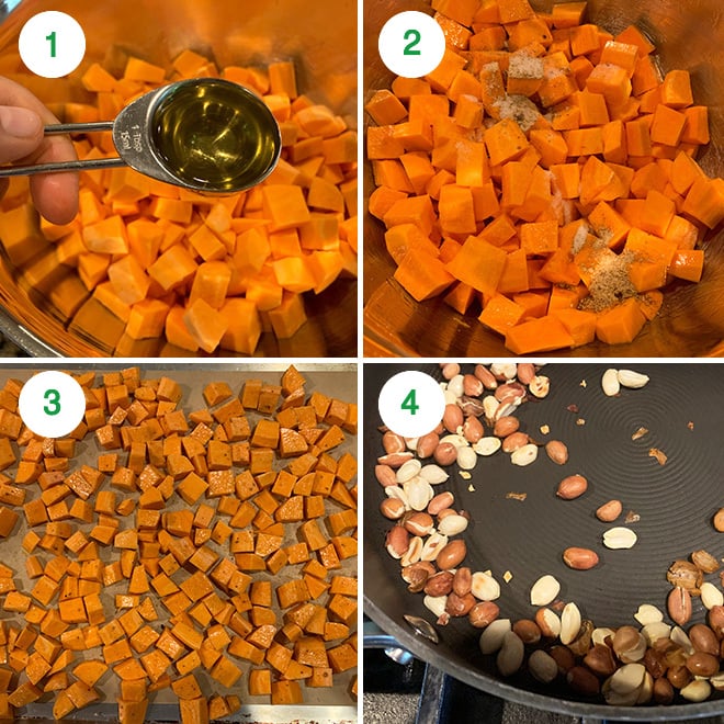 step by step picture collage of making sweet potato chaat