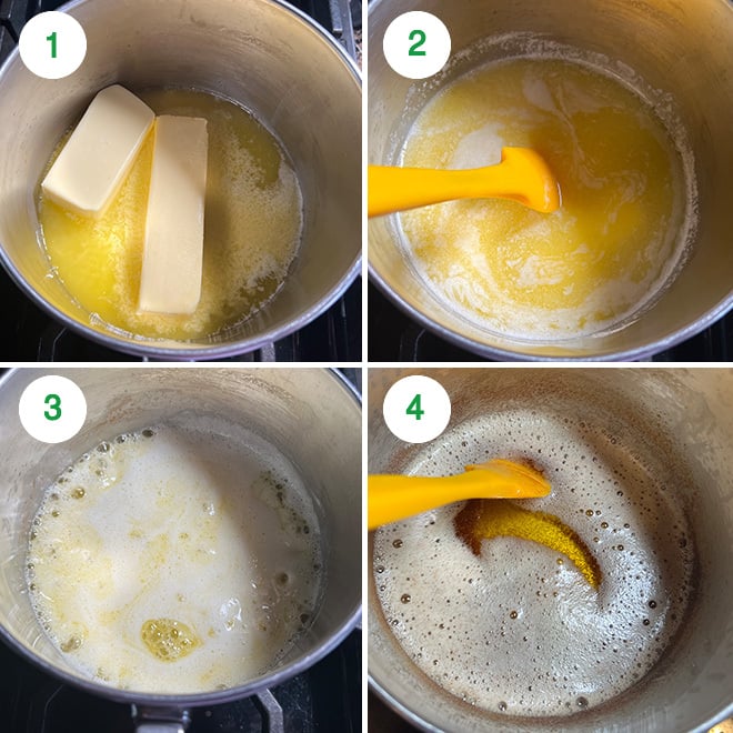 step by step picture collage of making brown butter snowball cookies