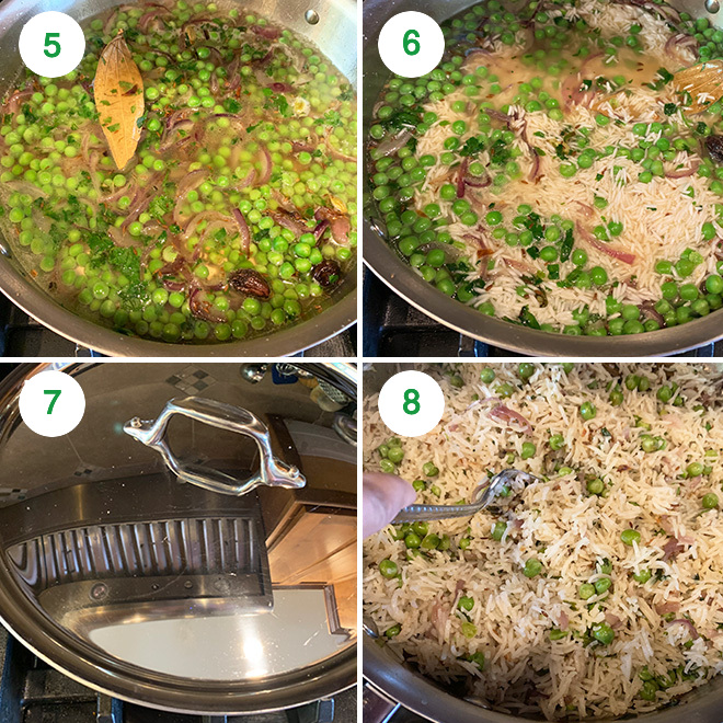 step by step picture collage of making matar pulao