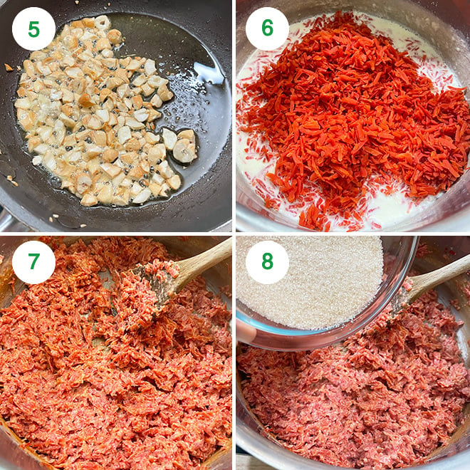 step by step picture collage of making gajar halwa