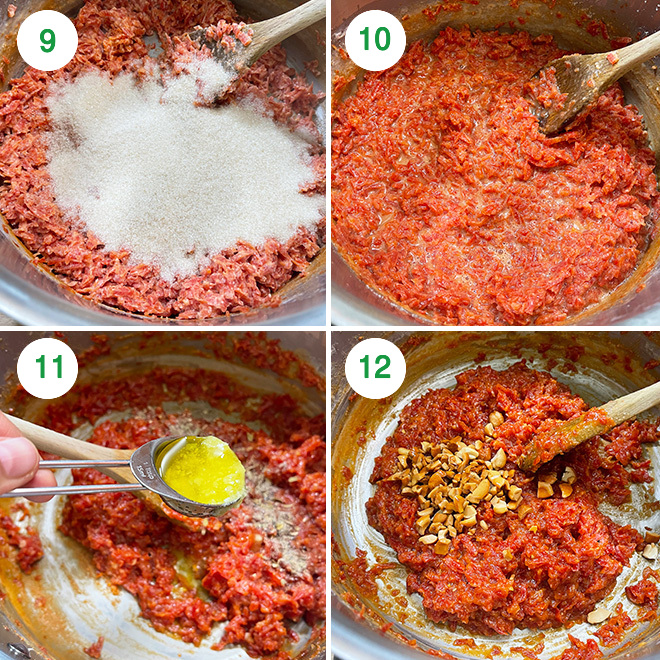 step by step picture collage of making gajar halwa