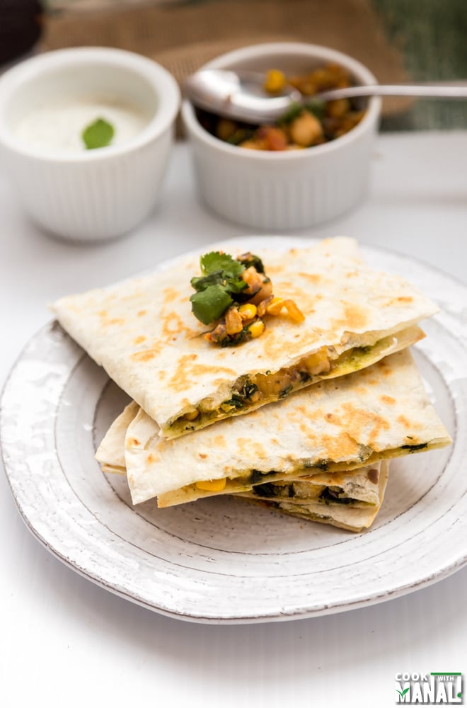 Chickpeas Spinach Corn Quesadillas