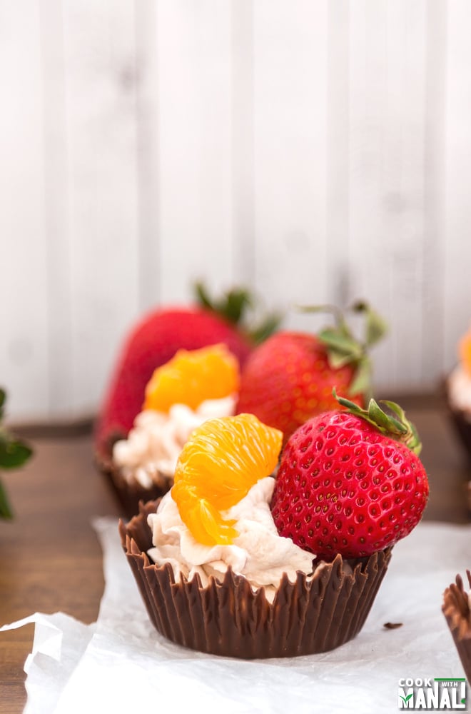 Chocolate Cups with Fruits & Whipped Cream