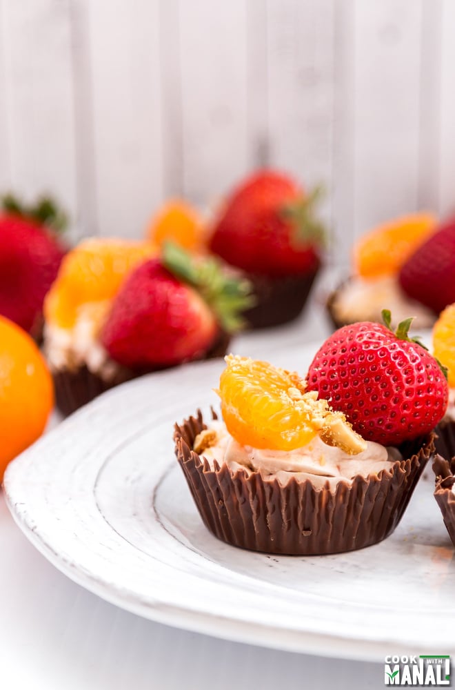 Chocolate Cups with Whipped Cream and Fruits