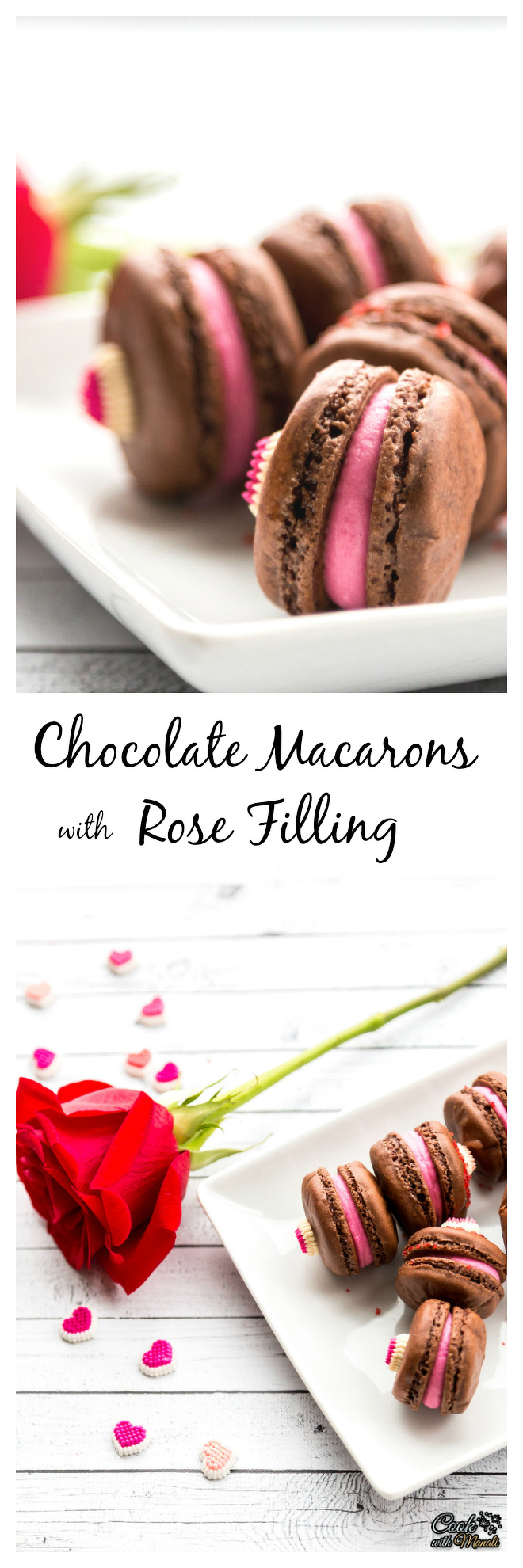 Chocolate Macarons with Rose Filling Collage-nocwm