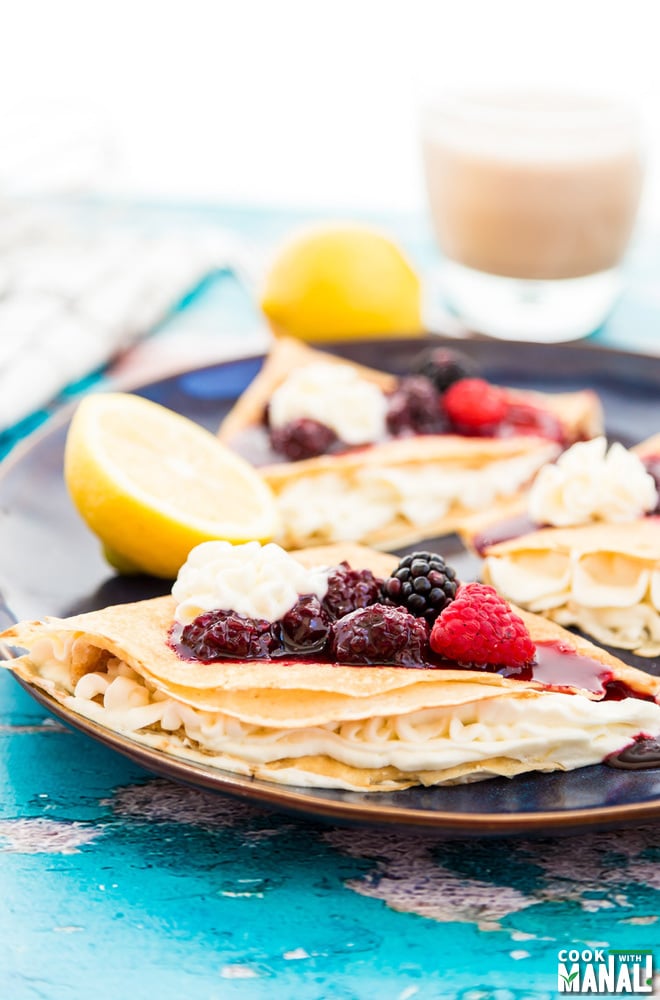 Lemon Crepe with Blackberry Sauce