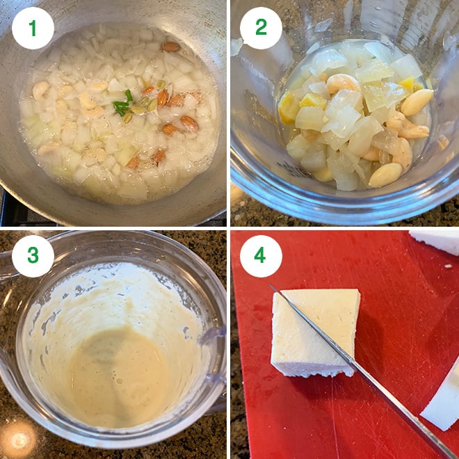 step by step picture collage of making shahi paneer