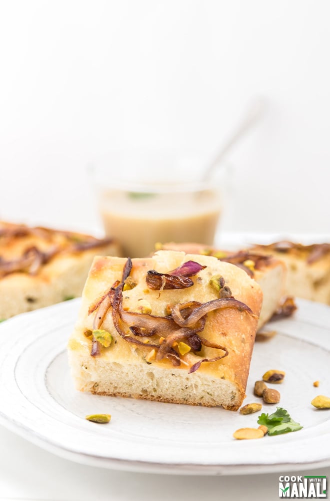 Focaccia with Caramelized Onions & Pistachios