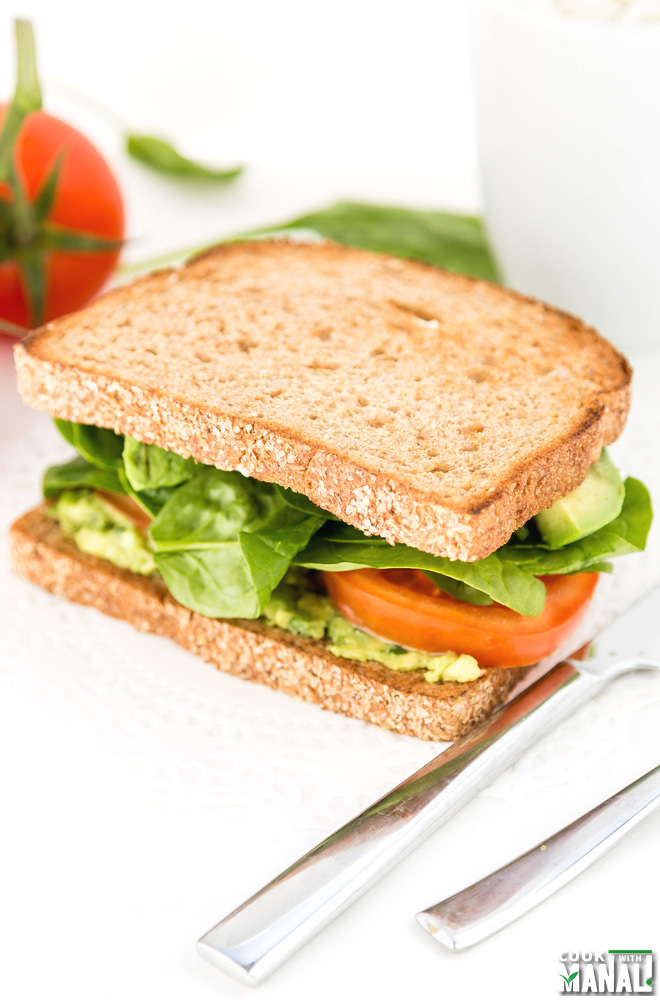 Avocado Tomato Sandwich with Baby Spinach