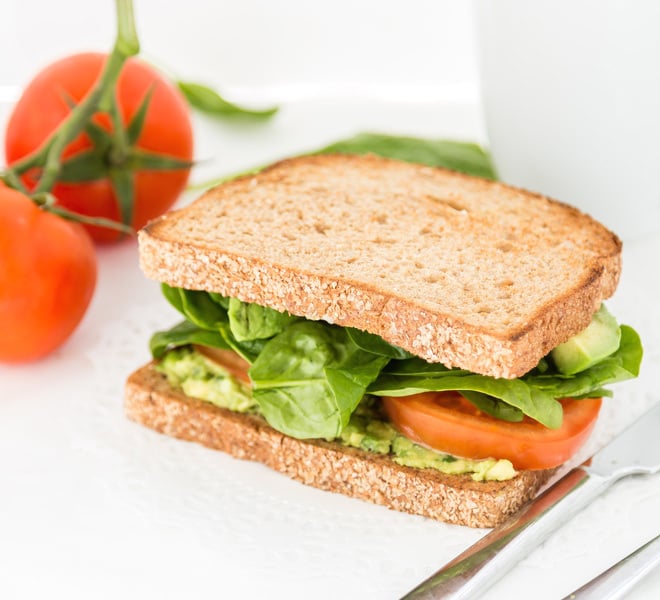 Avocado Tomato Spinach Vegetarian Sandwich