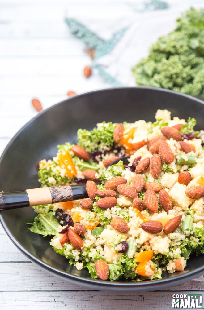 Quinoa Kale Salad with Sriracha Almonds