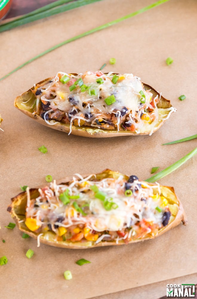 Loaded Vegetarian Sweet Potato Skins