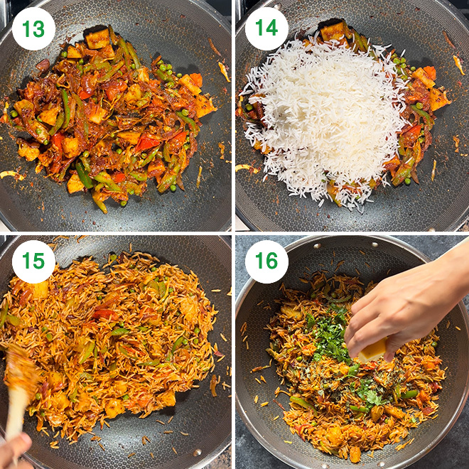 step by step picture collage of making tawa pulao
