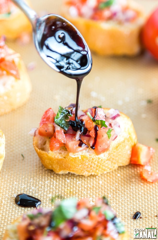 Tomato Onion Bruschetta with Balsamic Reduction