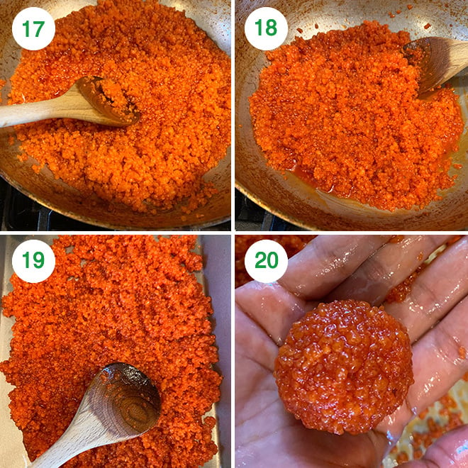 step by step picture collage of making motichoor ladoo at home