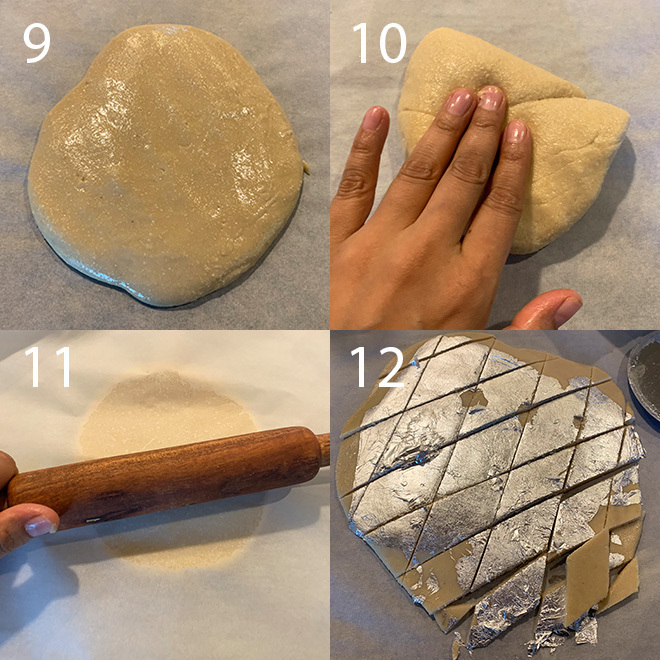 step by step picture collage of making kaju katli at home