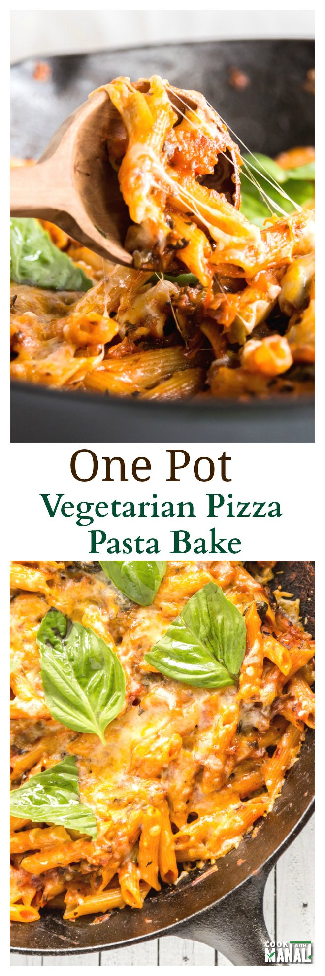 One Pot Vegetarian Pizza Pasta Bake Collage