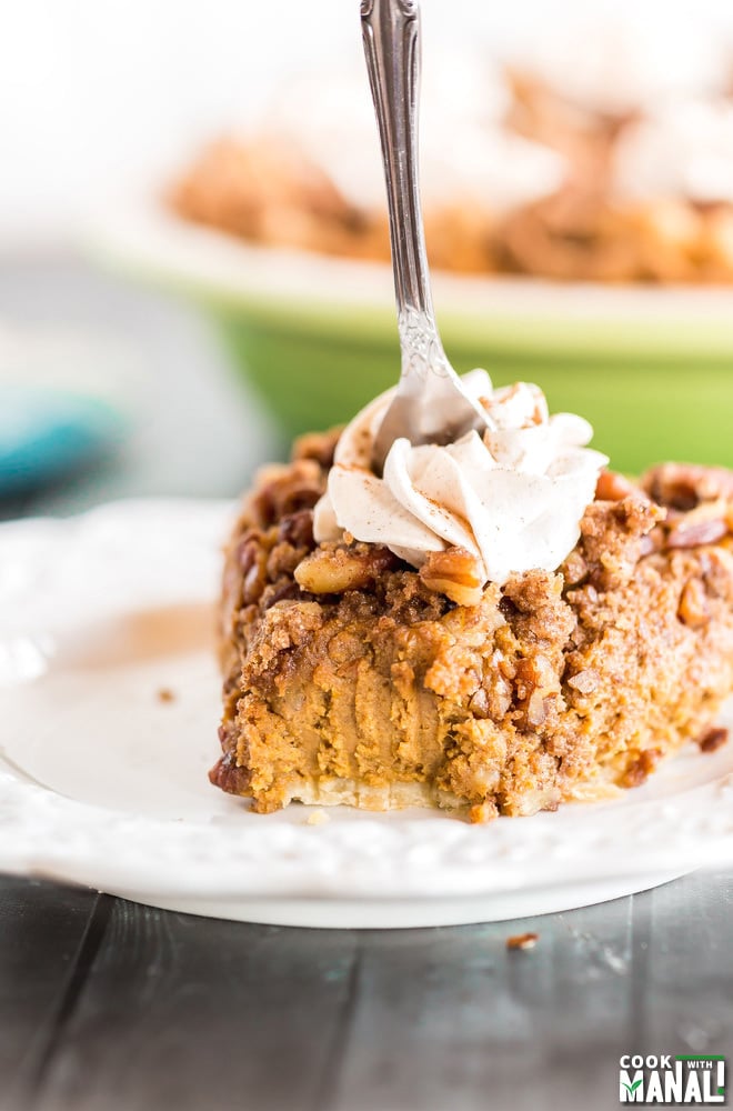 Pecan Streusel Pumpkin Pie with Cinnamon whipped Cream