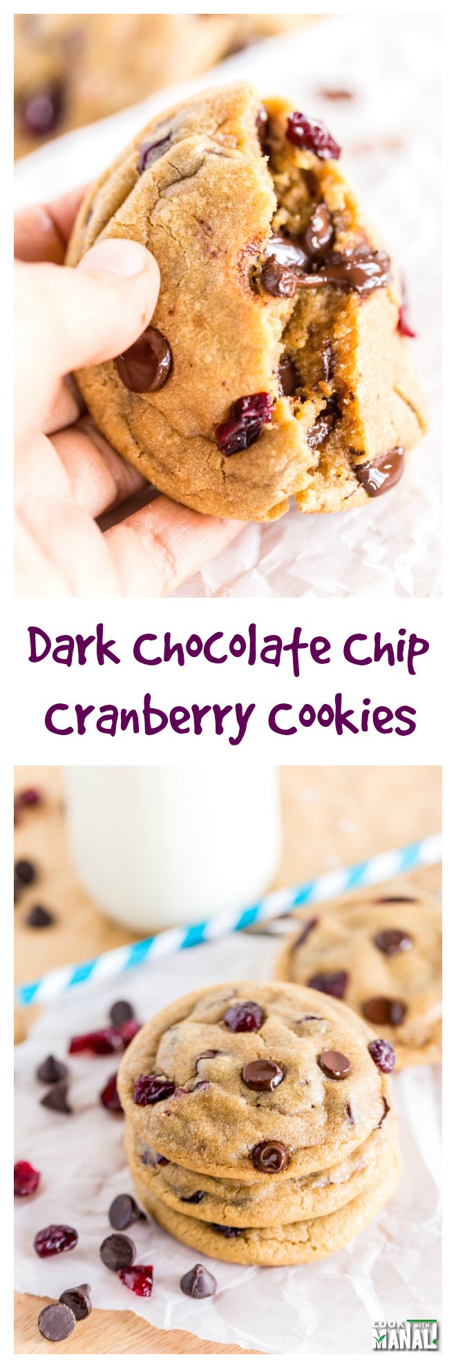 Dark Chocolate Chip Cranberry Cookies Collage