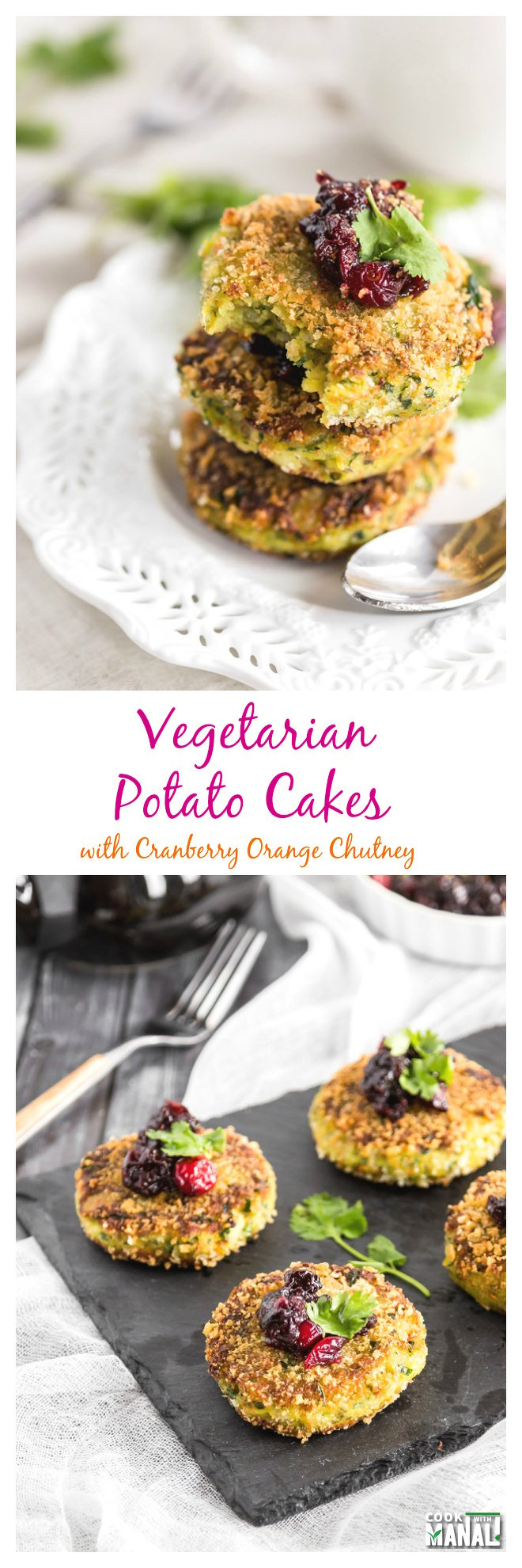 Vegetarian Potato Cakes with Cranberry Orange Chutney Collage