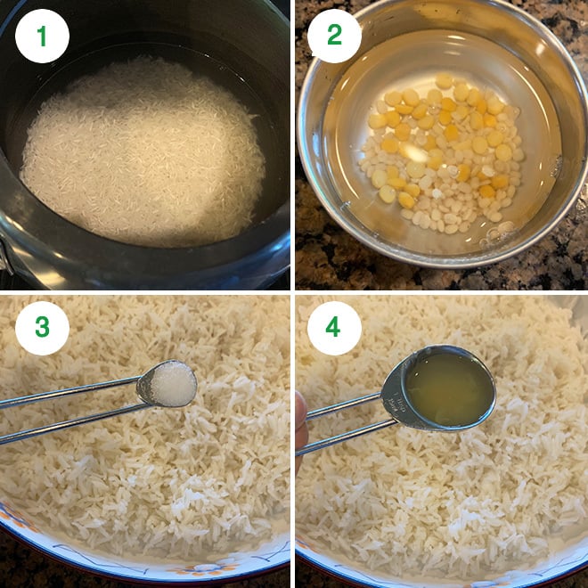 step by step picture collage of making lemon rice