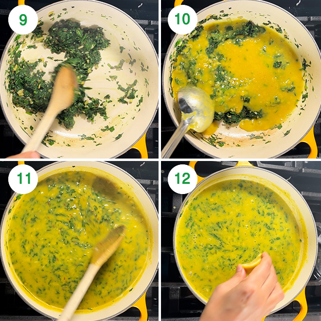 step by step picture collage of making spinach dal