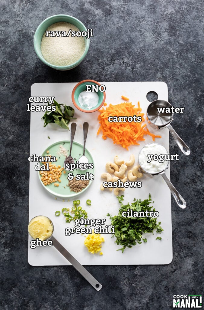 ingredients for rava idli arranged on a board