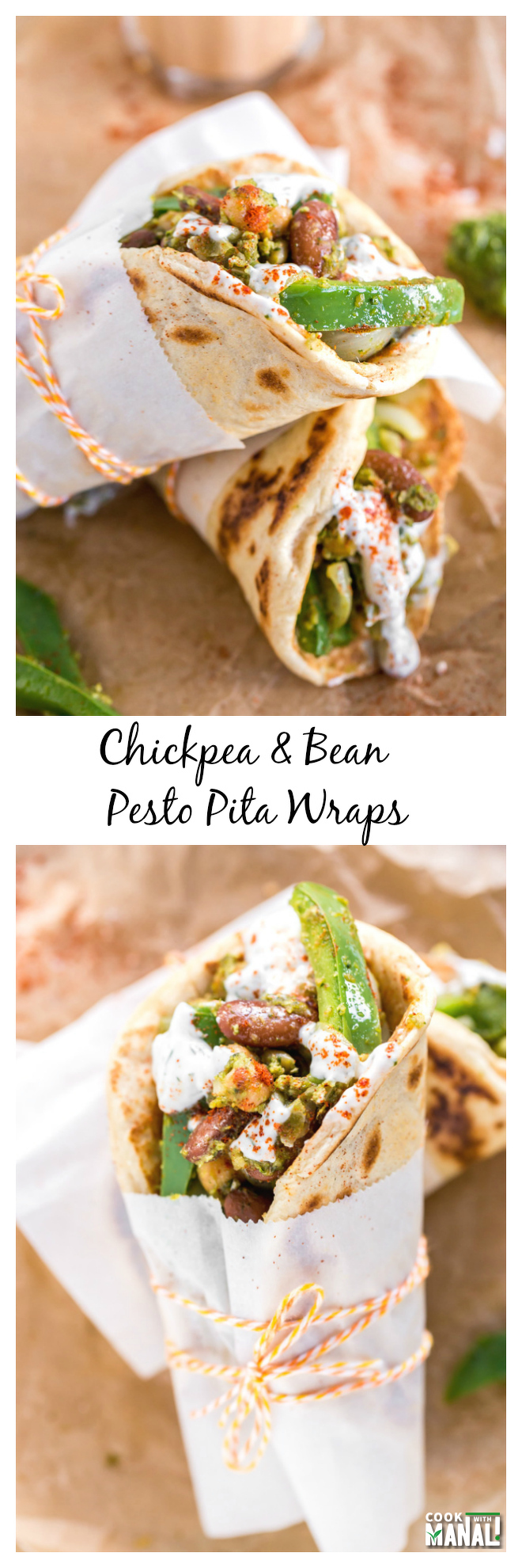 Chickpea Bean Pesto Pita Wraps Collage