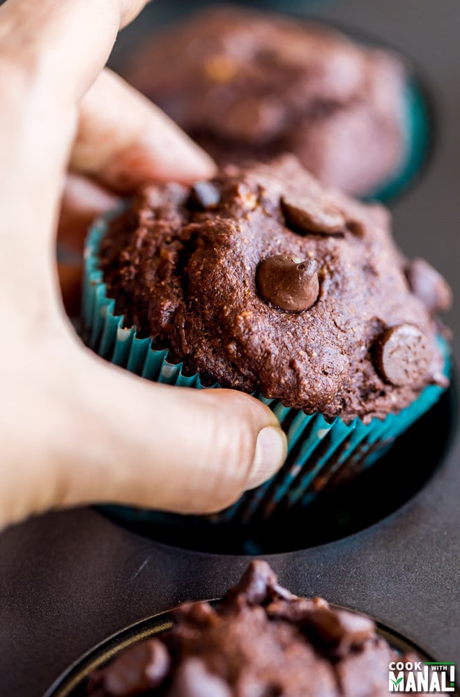 Eggless Chocolate Banana Muffins