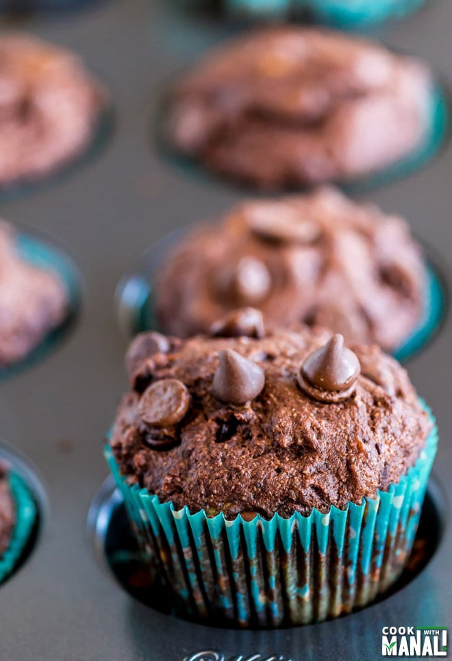 Eggless Whole Wheat Chocolate Banana Muffins