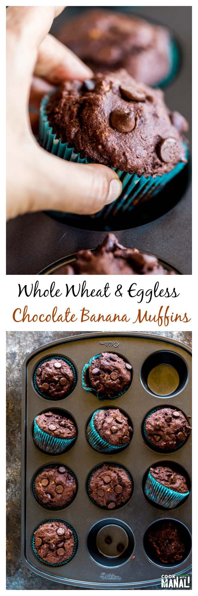 Whole Wheat Chocolate Banana Muffins Collage