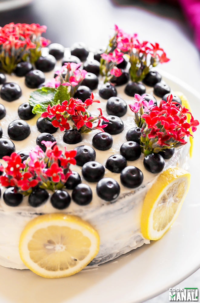 Eggless Blueberry Lemon Cake Recipe