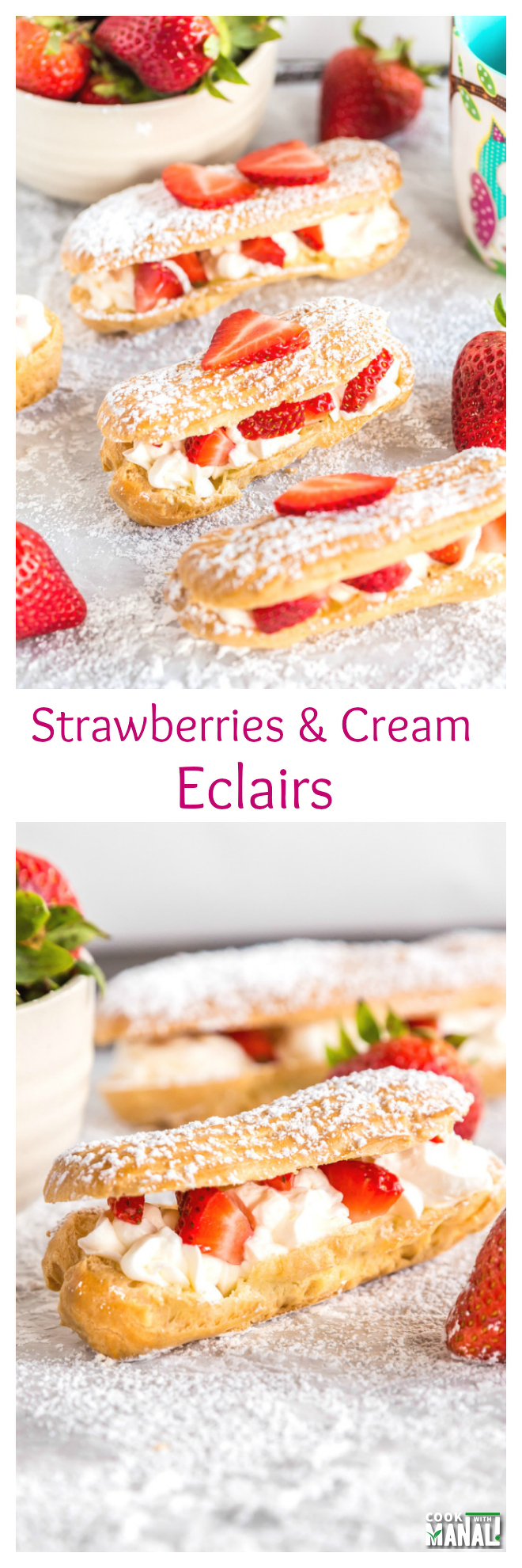Strawberries and Cream Eclairs Long Collage