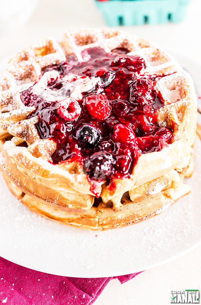 Belgian Waffles With Triple Berry Sauce