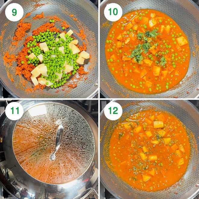 step by step picture collage of making aloo matar at home