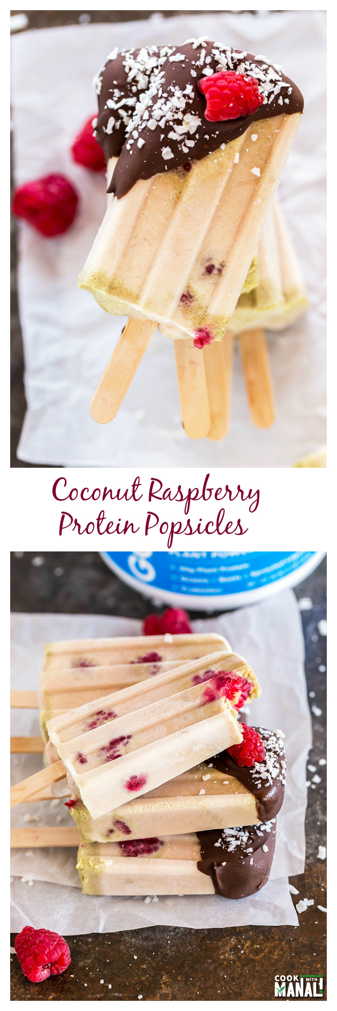 Coconut Raspberry Protein Popsicles-Collage