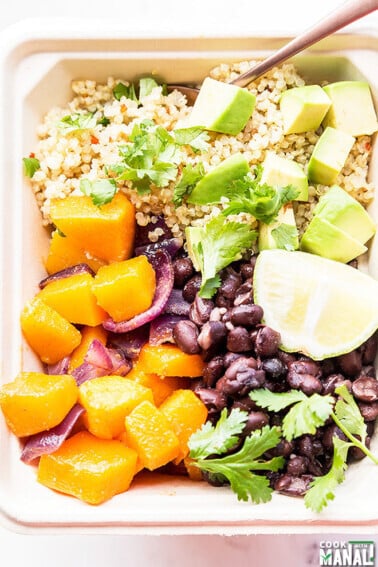 quinoa butternut squash burrito bowl