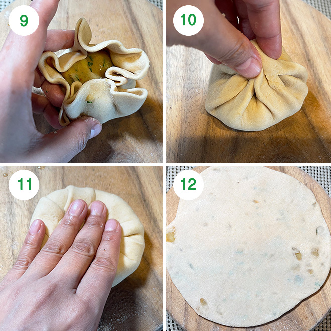 step by step picture collage of making aloo paratha